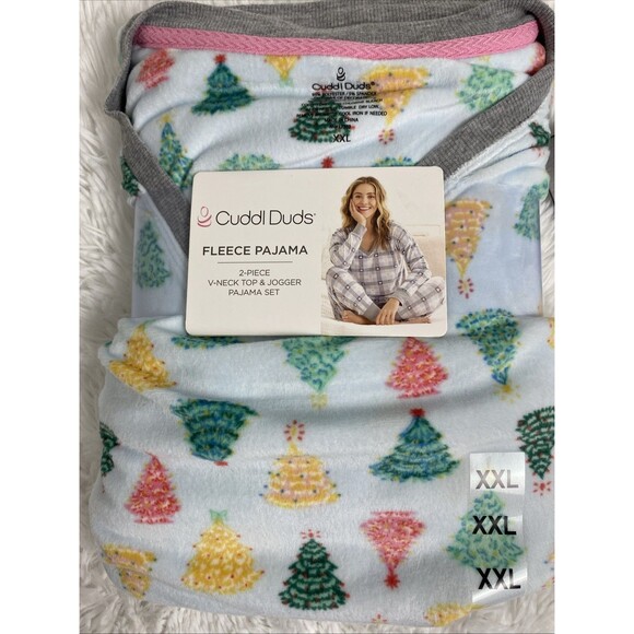 Cuddl Duds Fleece Pajama Set Women's Size 2XL V Neck Chirstmas Tree Multicolor - Picture 4 of 6